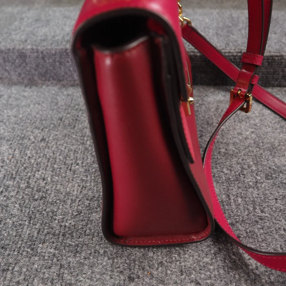 Michael Kors Sloan Satchel Red Leather Gold Tone Top Handle Crossbody Bag